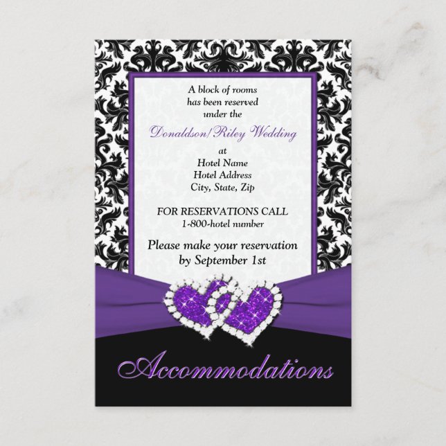 Recepción Tarjeta de envolvente Black White Purple Damask He (Anverso)