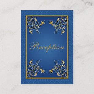 Recepción Tarjeta de envolvente Blue and Gold Floral Damask