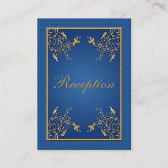Recepción Tarjeta de envolvente Blue and Gold Floral Damask (Anverso)