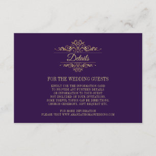 Recepción Tarjeta de envolvente Purple Elegant Golden Frame 