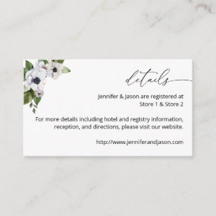 Recepción Tarjeta de gabinete Anemone White Floral SM