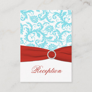 Recepción Tarjeta de gabinete Aqua, White y Red Damask