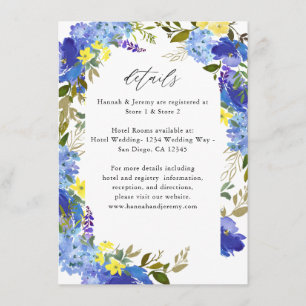 Recepción Tarjeta de gabinete Blue Purple & Yellow Floral De