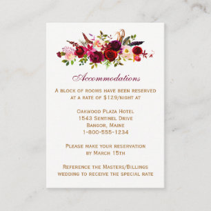 Recepción Tarjeta de gabinete boda - Floral borgoñona, pluma