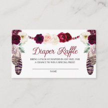 Tarjeta de gabinete Boho Burgundy Diaper Raffle