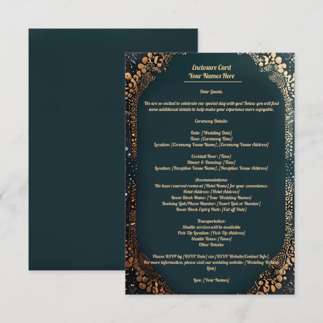 Recepción Tarjeta de gabinete con pequeños florales de diseñ (Anverso / Reverso)