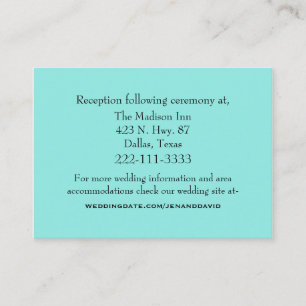 Recepción Tarjeta de gabinete de Boda Aquamarine