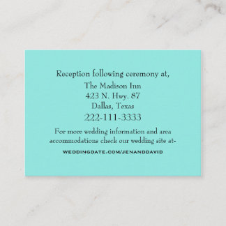 Recepción Tarjeta de gabinete de Boda Aquamarine
