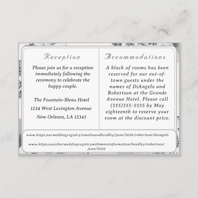 Recepción Tarjeta de gabinete de Boda de encaje rosa de cham (Anverso)