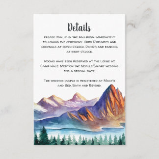 Recepción Tarjeta de gabinete de Boda de montaña