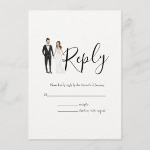 Recepción Tarjeta de gabinete de Boda RSVP de pareja ilustra