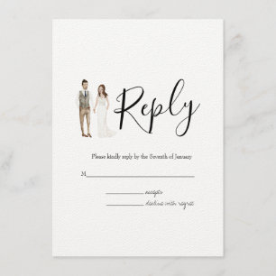 Recepción Tarjeta de gabinete de Boda RSVP de pareja ilustra