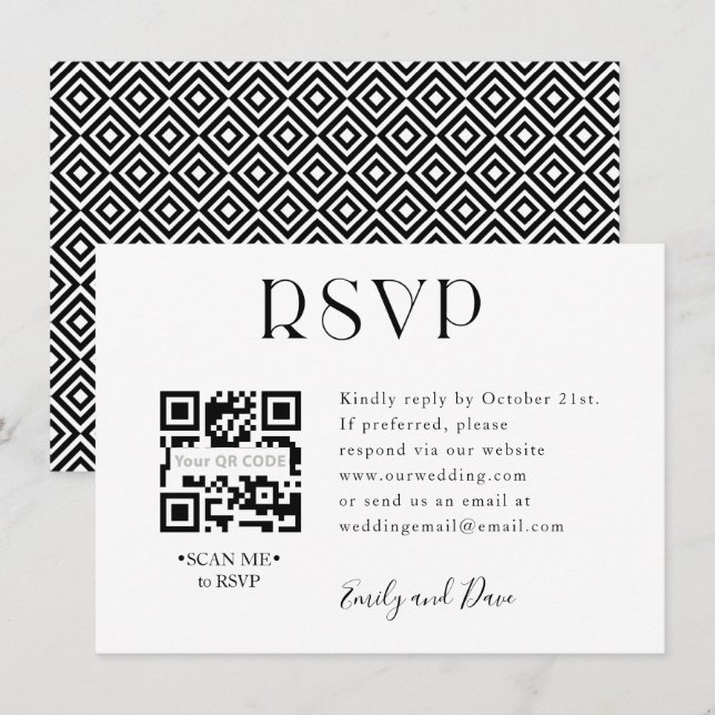 Recepción Tarjeta de gabinete de CÓDIGO QR del Boda RSVP (Anverso / Reverso)