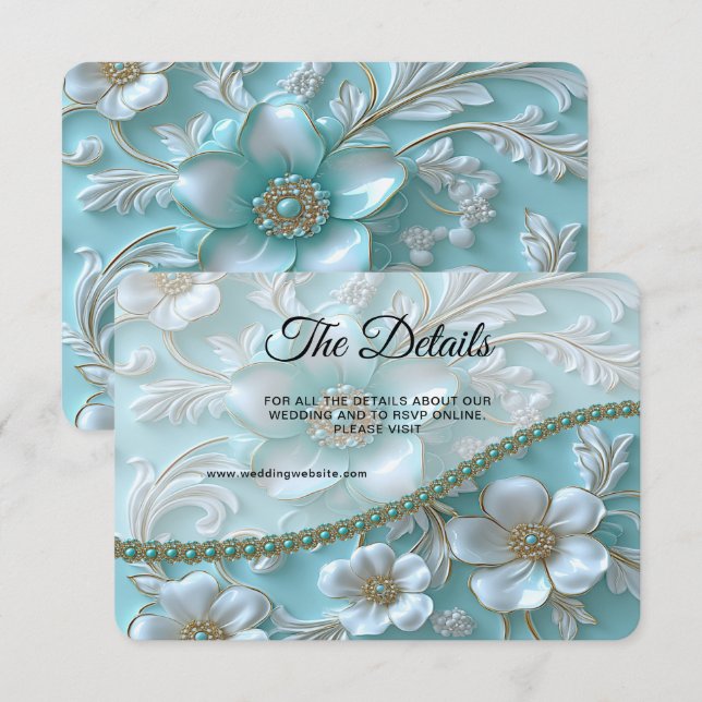 Recepción Tarjeta de gabinete de detalle floral blanca verde (Anverso / Reverso)