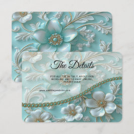 Recepción Tarjeta de gabinete de detalle floral blanca verde