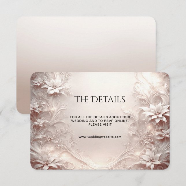 Recepción Tarjeta de gabinete de detalle floral de marfil bl (Anverso / Reverso)