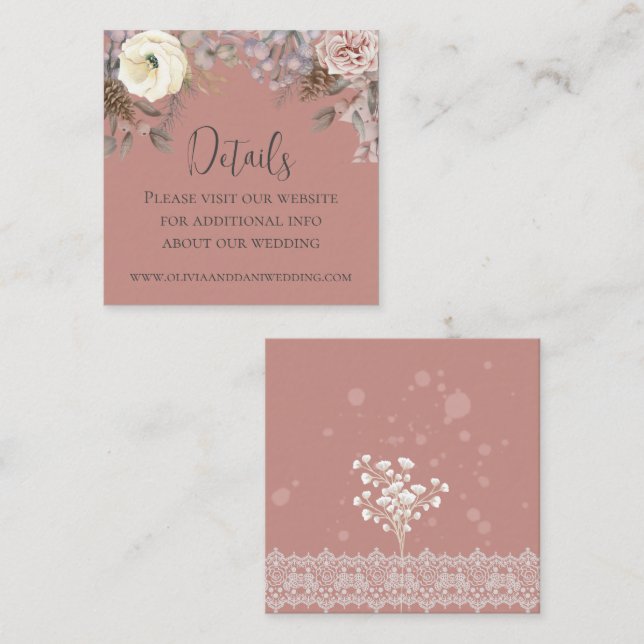 Recepción Tarjeta de gabinete de detalle para Bodas de Rubor (Anverso / Reverso)