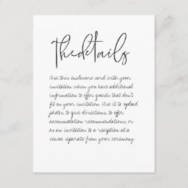 Recepción Tarjeta de gabinete de detalles de Boda manuscrita