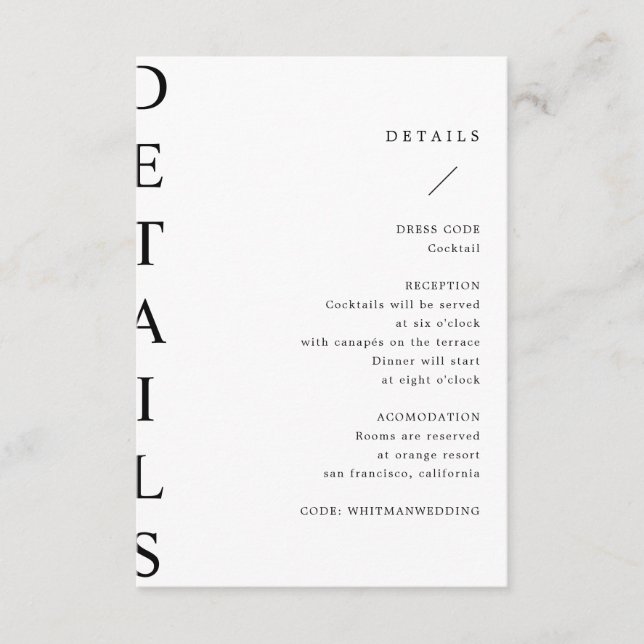 Recepción tarjeta de gabinete de detalles de boda ultramoder (Anverso)