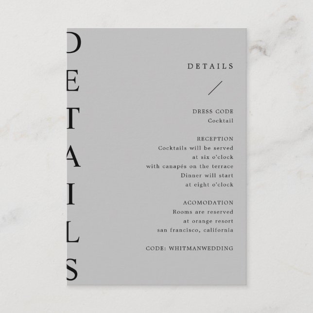 Recepción tarjeta de gabinete de detalles de boda ultramoder (Anverso)