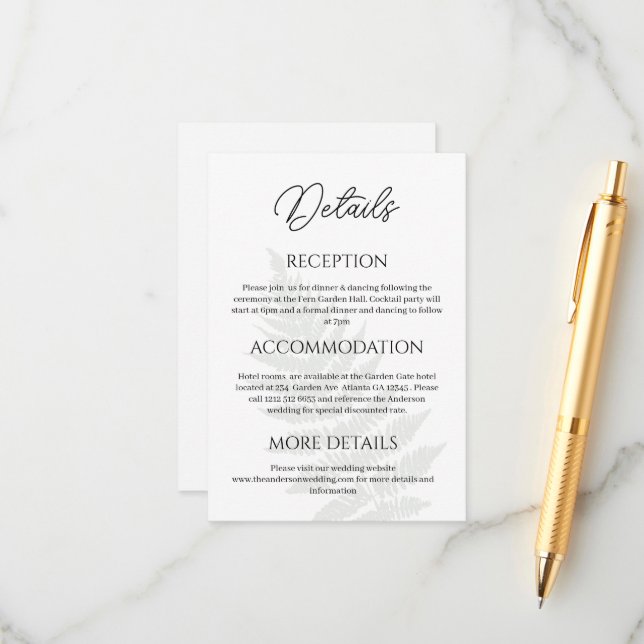 Recepción Tarjeta de gabinete de detalles de Bodas de Green  (Anverso/Reverso In Situ)