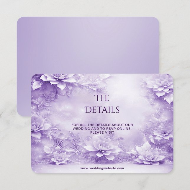 Recepción Tarjeta de gabinete de detalles de flores moradas  (Anverso / Reverso)