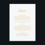 Recepción Tarjeta de gabinete de detalles de oro simple eleg<br><div class="desc">Esta sencilla y elegante tarjeta de gabinete de detalles dorados es perfecta para su moderno boda minimalista blanco y dorado. El diseño presenta un tipo de letra oro contemporáneo mínimo acompañado de caligrafía formal. ¡Manténgalo como está,  o elige personalizarlo con tu propia obra de arte o fotos!</div>