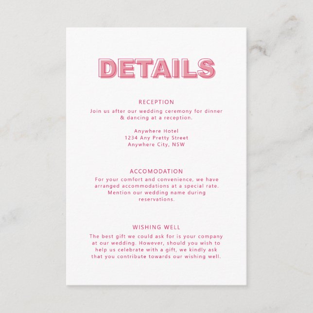 Recepción Tarjeta de gabinete de detalles de texto de negrit (Anverso)