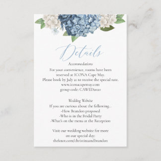 Recepción Tarjeta de gabinete de detalles del Boda Blue Hydr