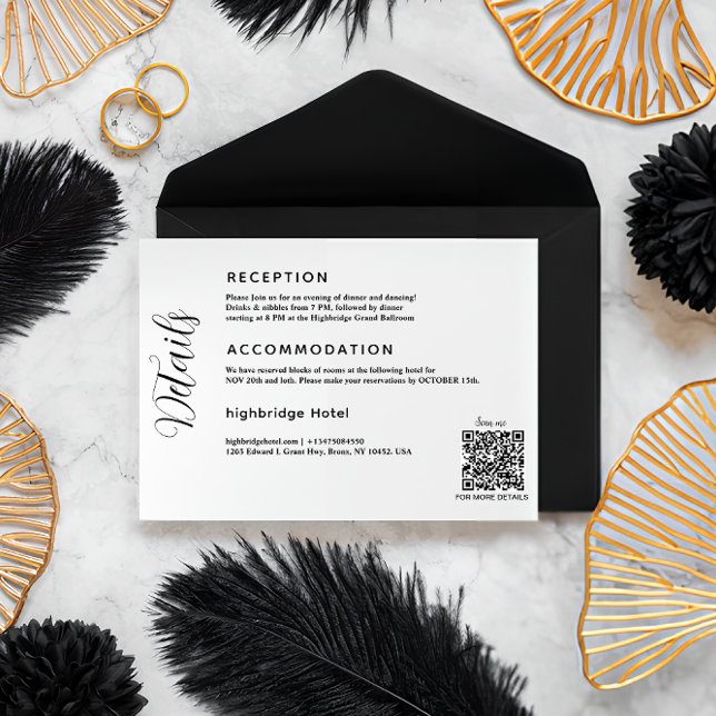 Recepción Tarjeta de gabinete de detalles del Boda de código (Wedding Details Card)