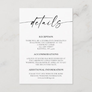 Recepción Tarjeta de gabinete de detalles del Boda de script