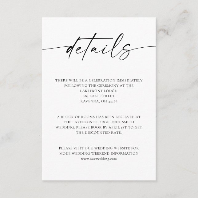 Recepción Tarjeta de gabinete de detalles del Boda de script (Anverso)