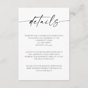 Recepción Tarjeta de gabinete de detalles del Boda de script