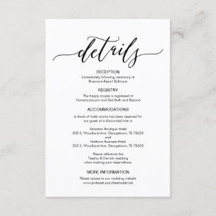 Recepción Tarjeta de gabinete de detalles del Boda perfecto
