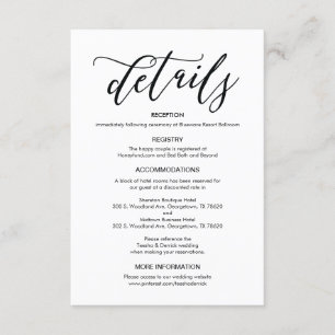 Recepción Tarjeta de gabinete de detalles del Boda perfecto