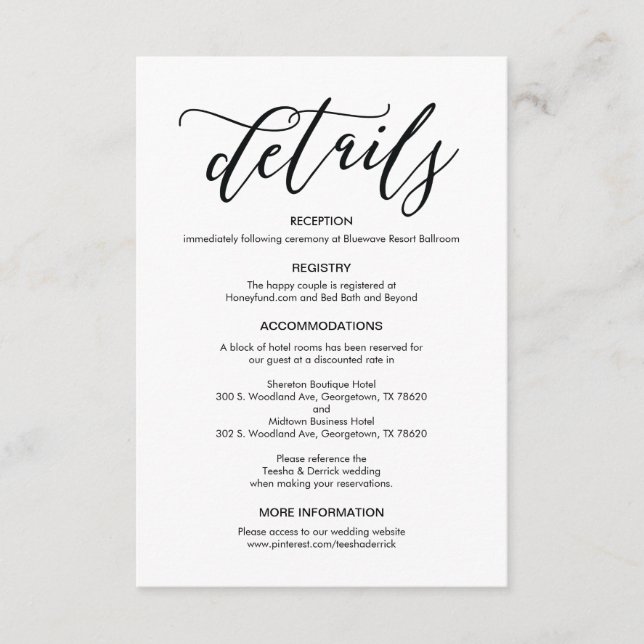 Recepción Tarjeta de gabinete de detalles del Boda perfecto (Anverso)