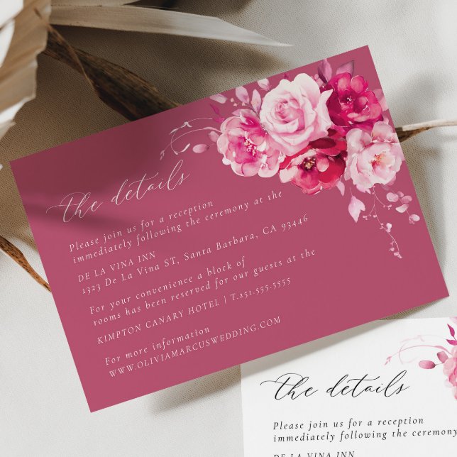 Recepción Tarjeta de gabinete de detalles del Boda rosa cali (Details Card 2 Colors)