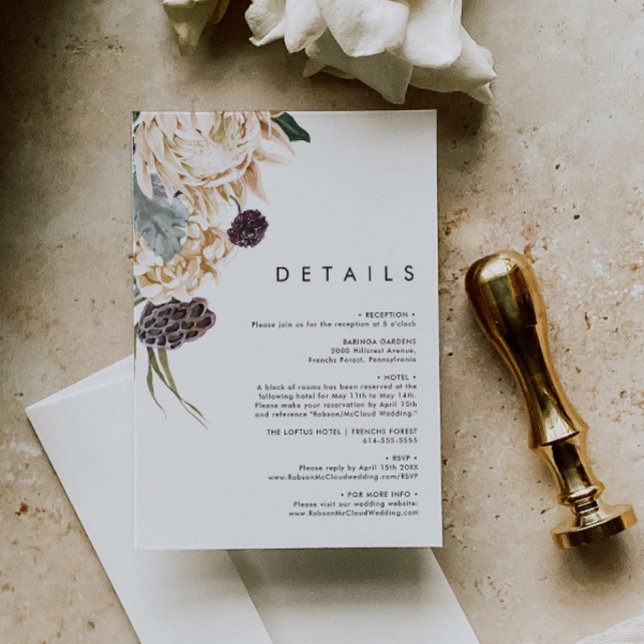 Recepción Tarjeta de gabinete de detalles florales blancas (Subido por el creador)