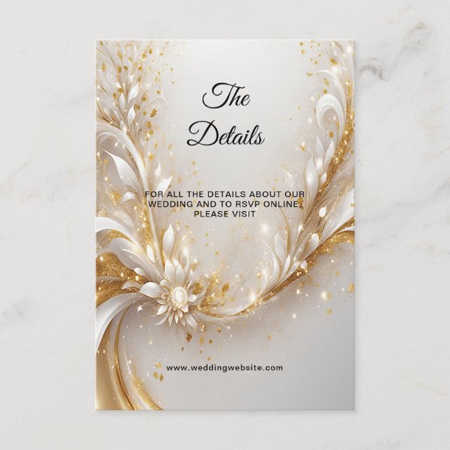 Recepción Tarjeta de gabinete de detalles florales de oro bl (Anverso)