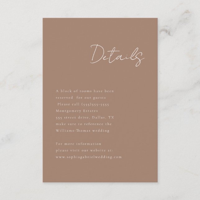 Recepción Tarjeta de gabinete de detalles mínimos del guión (Anverso)