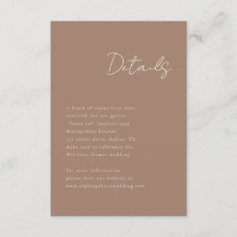 Recepción Tarjeta de gabinete de detalles mínimos del guión