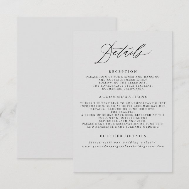 Recepción Tarjeta de gabinete de información de Boda gris su (Anverso / Reverso)