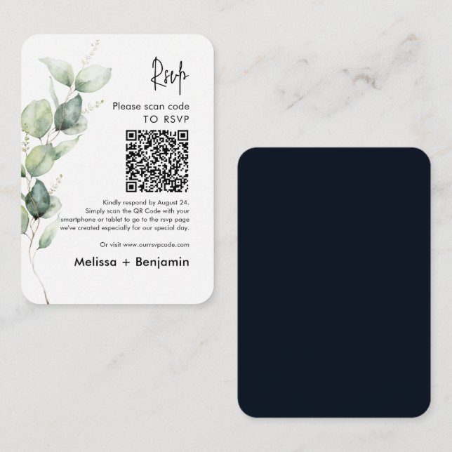 Recepción Tarjeta de gabinete del Boda Eucalyptus QR Code RS (Anverso / Reverso)