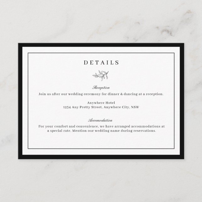 Recepción Tarjeta de gabinete detallada de Boda de hoja mini (Anverso)