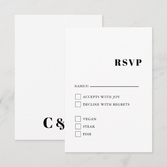 Recepción Tarjeta de gabinete elegante y moderna en blanco y (Anverso / Reverso)