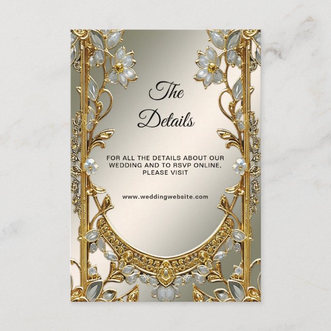 Recepción Tarjeta de gabinete Gold Ornate White Floral (Anverso)