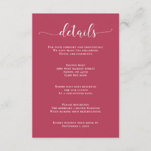 Recepción Tarjeta de gabinete magenta de Boda simple moderna