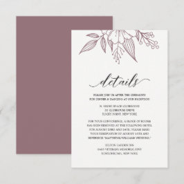 Recepción Tarjeta de gabinete Mauve Boda floral elegante sim
