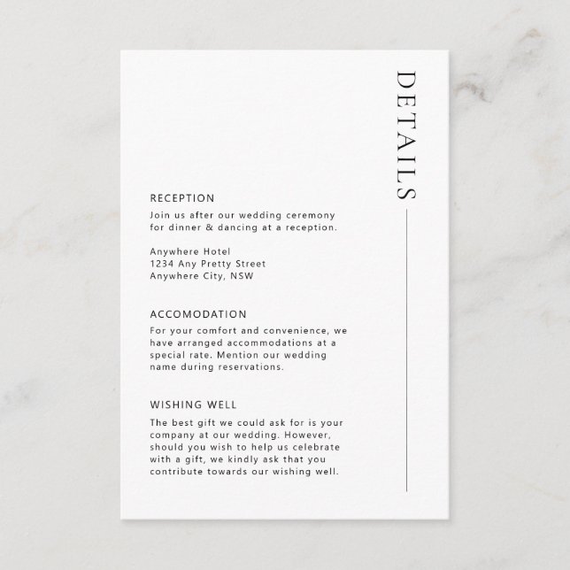 Recepción Tarjeta de gabinete minimalista de detalles modern (Anverso)