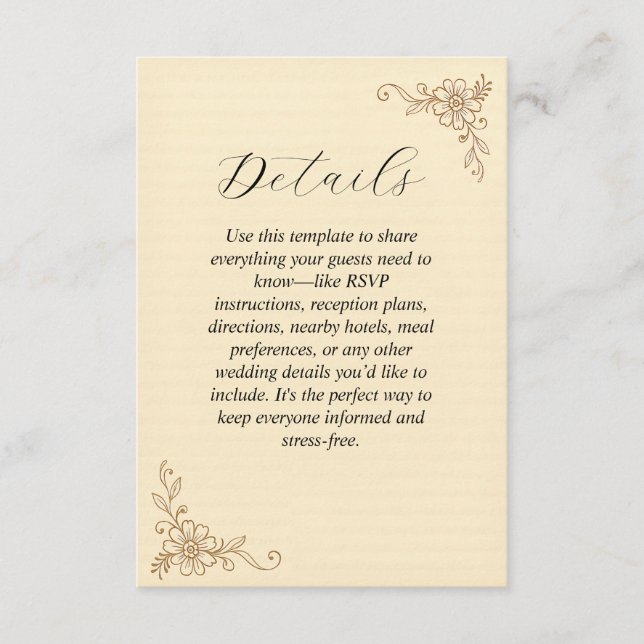 Recepción Tarjeta de gabinete para Boda floral de cosecha de (Anverso)